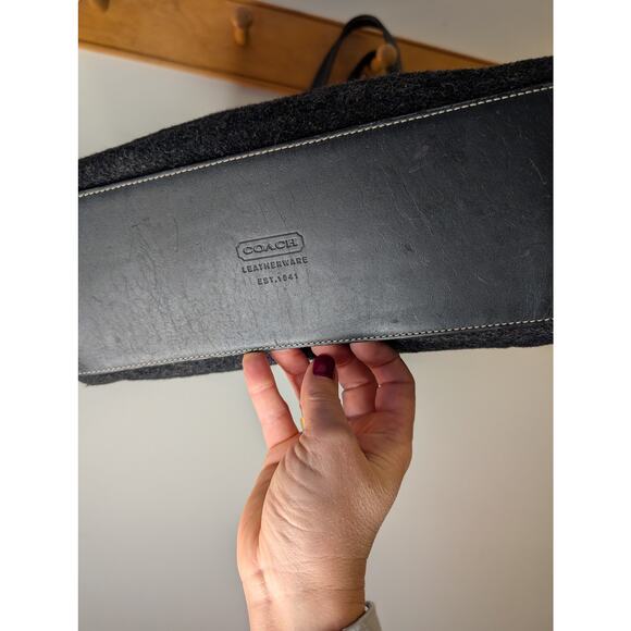 Vintage Coach Gray Black Wool Felt Leather Tote Bag Colorblock Fall Winter - Picture 4 of 7